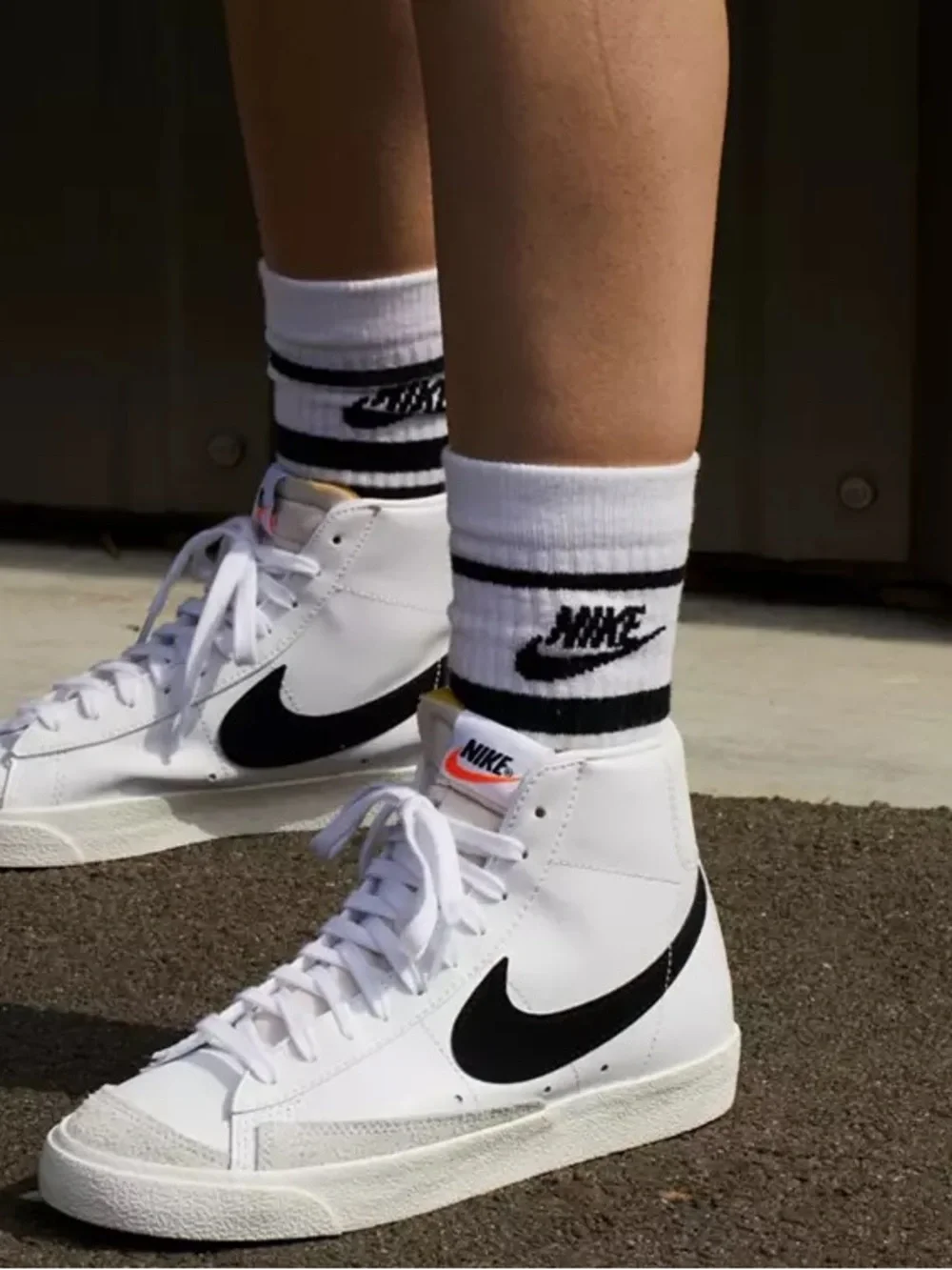 Nike White and Black High-Top Sneakers with Orange Tongue Accent - Picture 4 of 4